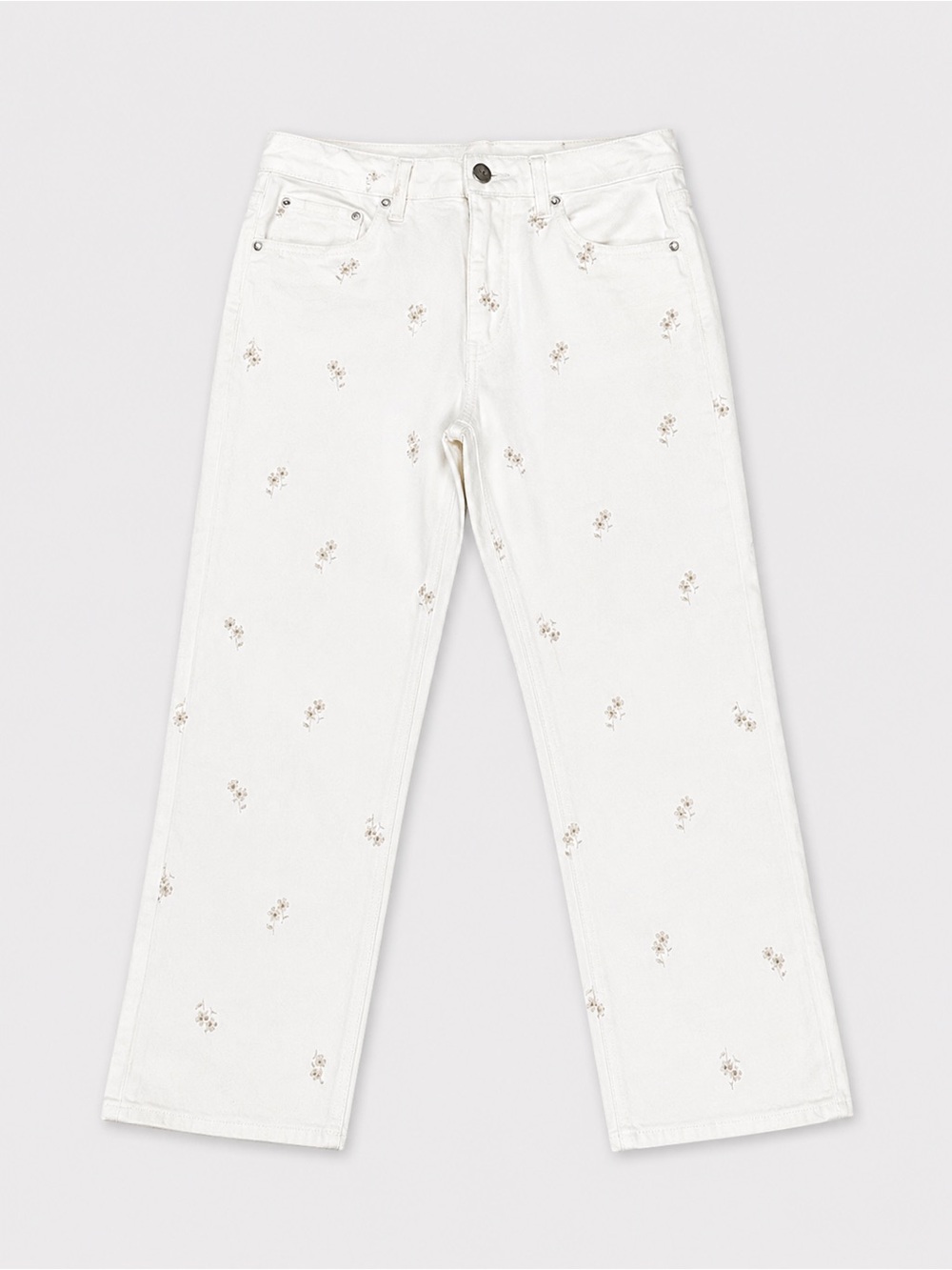 Seven7 White Straight-Leg Jeans with Subtle Floral Embroidery